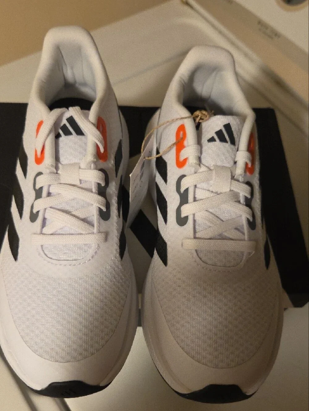 adidas Youth Runfalcon 3.0 K White Sneakers with Black Stripes and Orange Accent